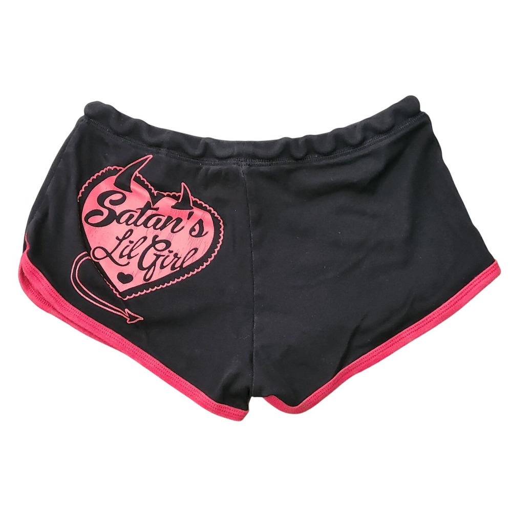 Booty Shorts Too Fast Y2K Devil Satan Lil Girl Black Red Junior Large Shortie